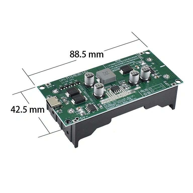Dimensões compactas do módulo UPS Mini 88×41×22 mm, fácil de integrar