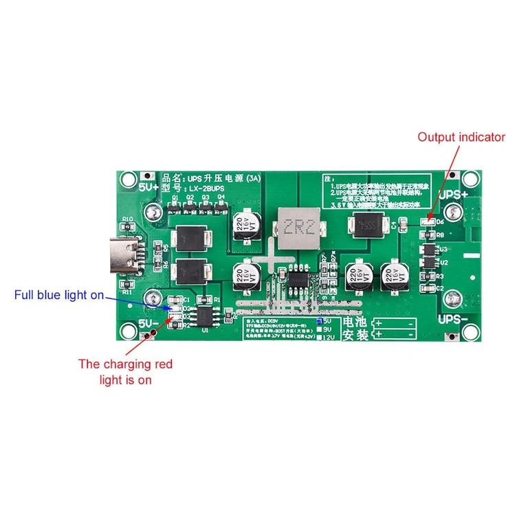 LED bicolor vermelho/verde para status de bateria e carregamento no módulo UPS Mini