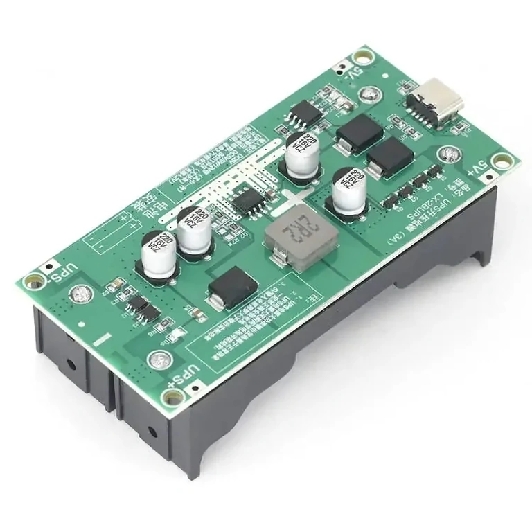 Módulo UPS Mini 5V/12V, vista lateral do módulo compacto DC