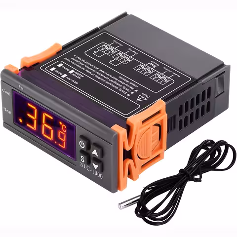 Controlador de Temperatura Digital 220V/230V – Termostato Eletrônico STC1000 com Sensor NTC e Relé Duplo