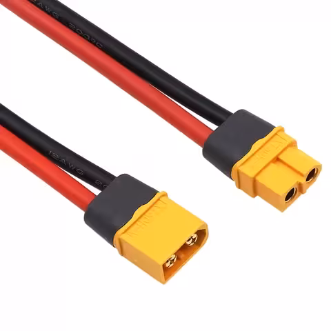 Conector XT60 Fêmea + Macho com Cabo Grosso 12AWG 30 cm – Conector XT60H para Baterias de Alta Capacidade