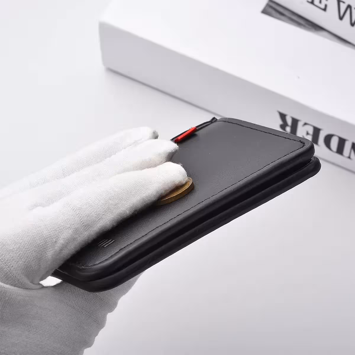 Card holder fino em couro natural para homens e mulheres