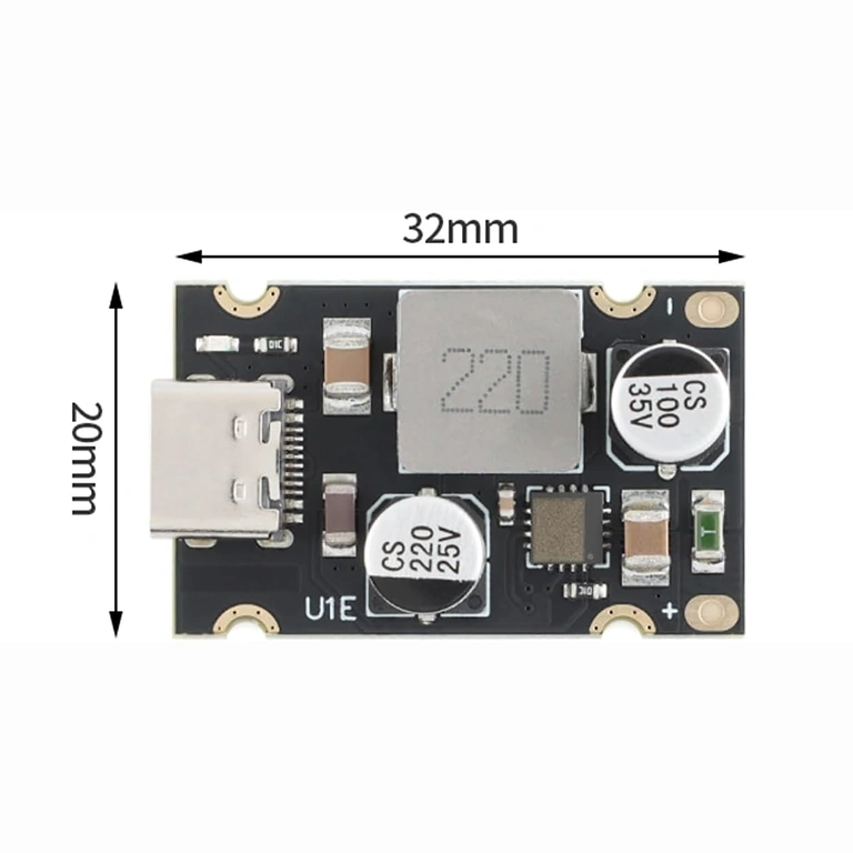Dimensões do módulo USB-C PD 65W 20x20 mm