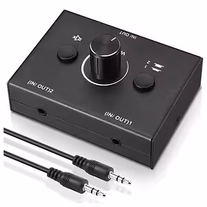 Interruptor de Áudio Stereo HiFi – Audio Switcher com Seletor de Fontes, Sinal de Caixas e Splitter RCA/Jack 3,5 mm