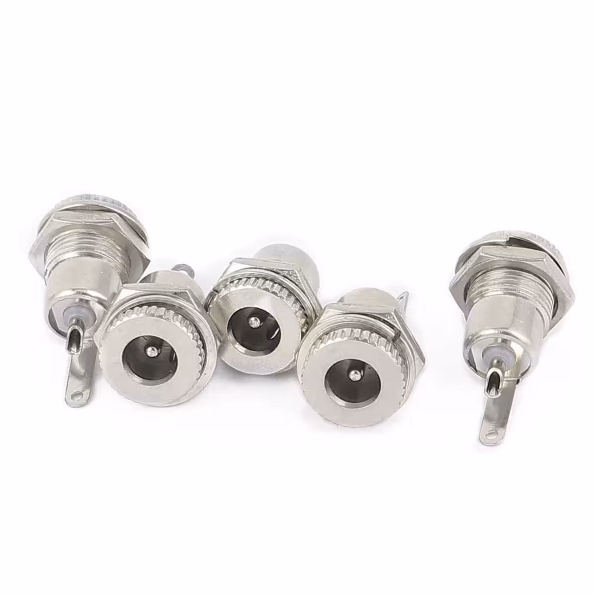 Imagem de todos os 5 conectores DC 12V 5,5x2,1mm – apresentação completa do conjunto