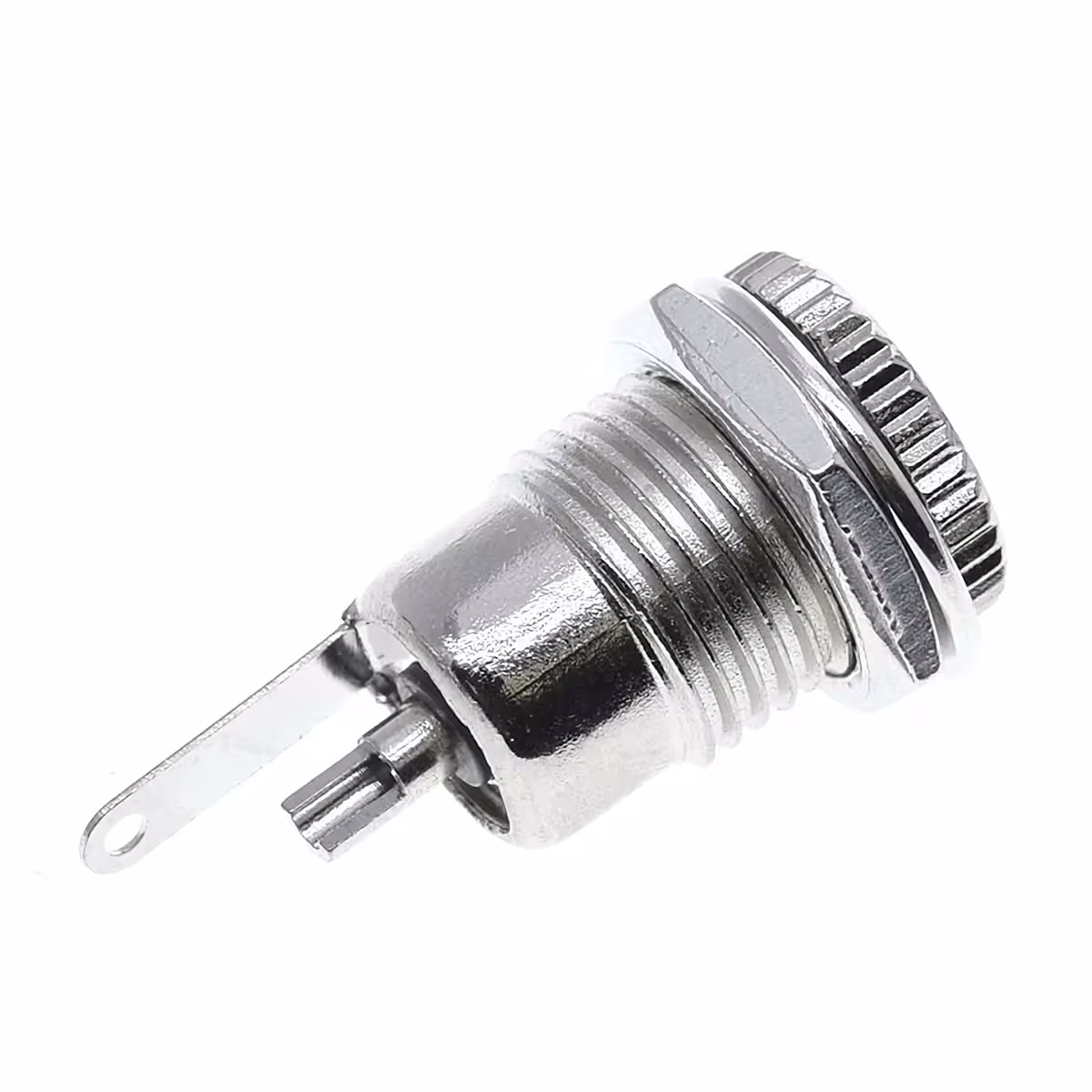 Conector DC 12V 5,5x2,1mm – vista lateral em ângulo