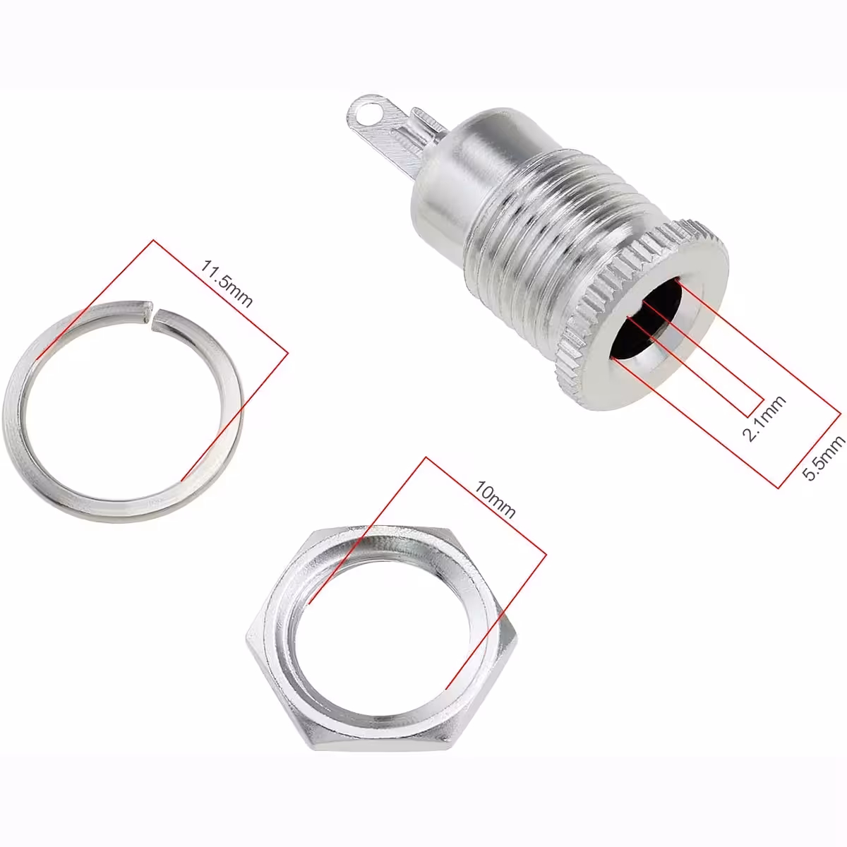 Esquema de dimensões do conector DC 12V 5,5x2,1mm