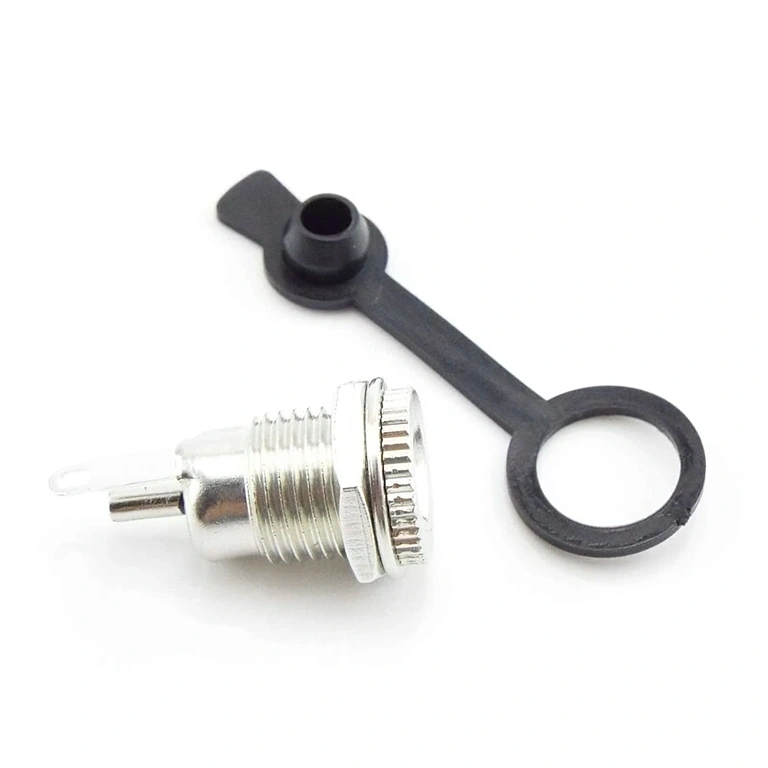 Conector DC 12V 5.5x2.1mm – impermeável, ângulo lateral Conector DC 12V 5,5x2,1mm – resistente à água, vista lateral