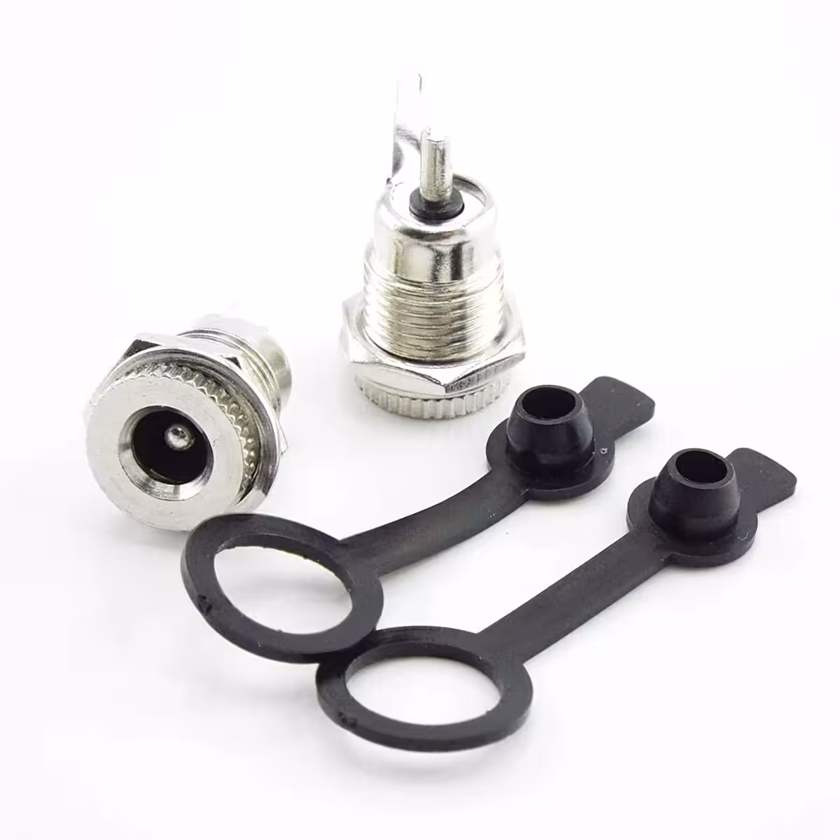 Conector DC 12V 5,5x2,1mm – resistente à água, vista frontal