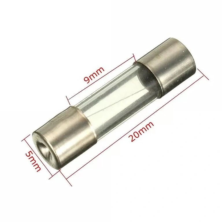 Fusível 10A 5x20mm – dimensões Fusível de vidro 10A 5x20mm – esquema de dimensões