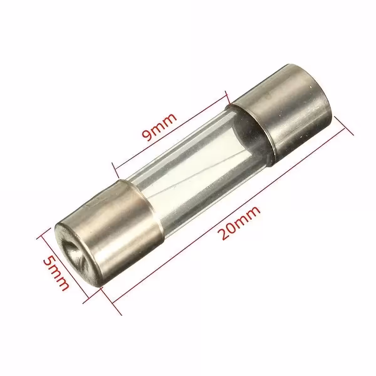 Fusível de vidro 10A 5x20mm – esquema de dimensões