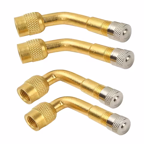 Conjunto 4 peças Extensor de Válvula Automotiva Metálica 90° e 135° com Válvula – Compatível com Carro, Caminhão, Bicicleta e Scooter Elétrico
