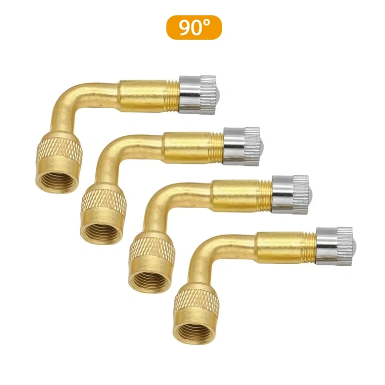 Conjunto de 4 peças – extensor de válvula auto 90° – vista lateral Conjunto de 4 extensões de válvula automotiva 90°, vista lateral