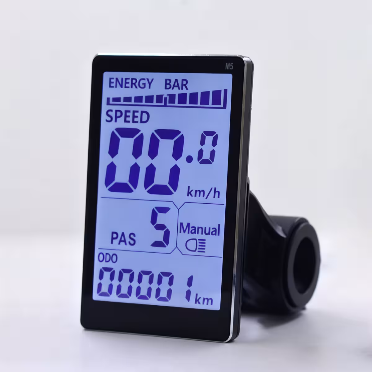 Vista lateral do kit controlador e display M5 para bicicleta elétrica 500W–1000W